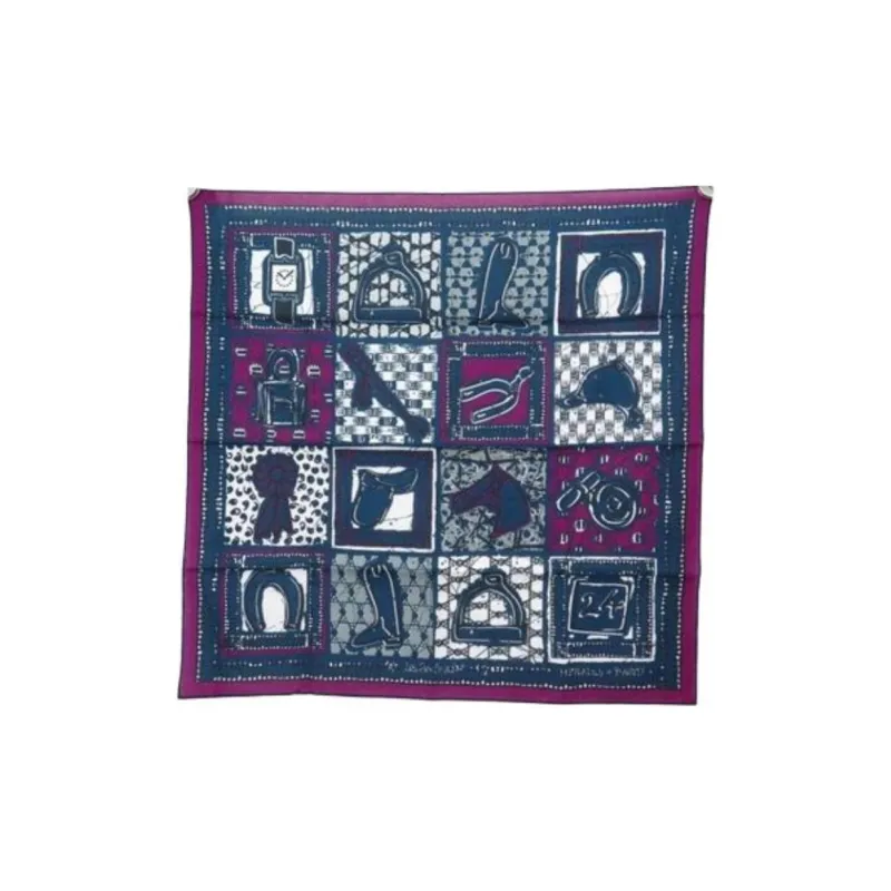 HERMES Cotton Silk Scarves Women's Blue/Purple-0