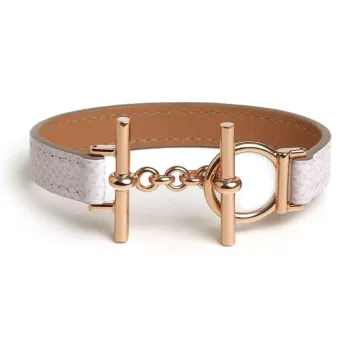 HERMES Calfskin, Metal, Rose Gold Plated Bracelets Women's Pink
