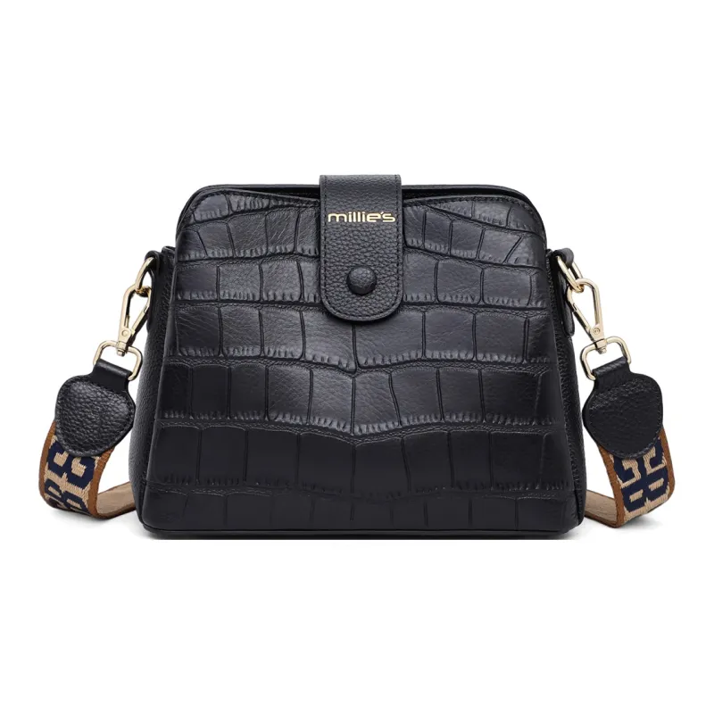 MILLIE'S Cow Leather Underarm Shoulder Bag, Crossbody Bag Women's Black-3