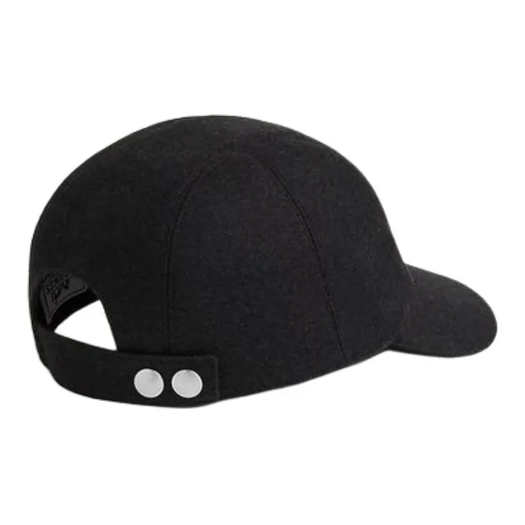 HERMES Wool Polyamide Calfskin Silk Cotton Baseball Caps Women's Black-1