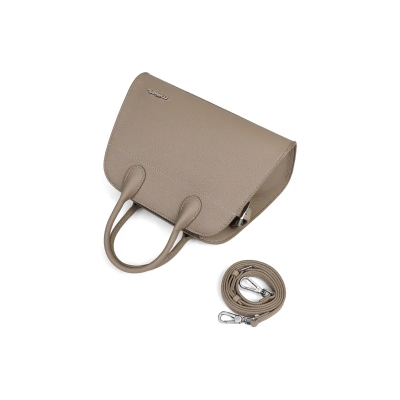 MILLIE'S Cow Leather Handbag, Shoulder Bag, Crossbody Bag, Tote Regular Women's Khaki/Black-4