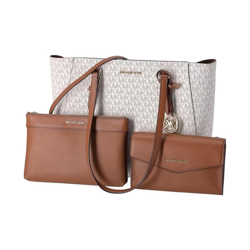 MICHAEL KORS Charlotte Leather Triple Function Tote Bag, Shopping Bag, Shoulder Bag Tubas Women's Vanilla-1