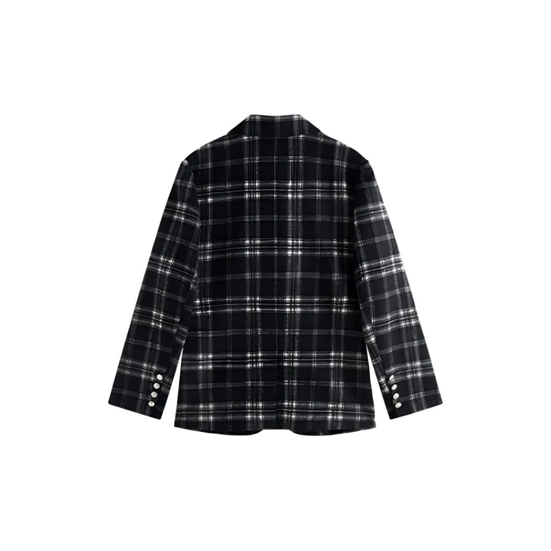 FANSILANEN Plaid Business Suit Women's Black Gray Plaid-1