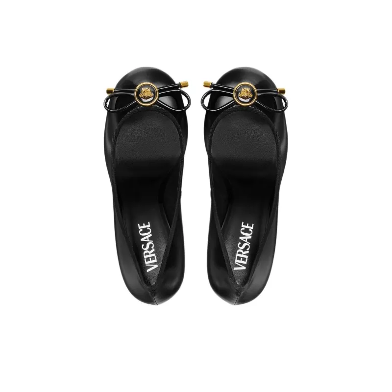 VERSACE Opera Bow Slim Heel High Heels 8.5cm Women's Black-3