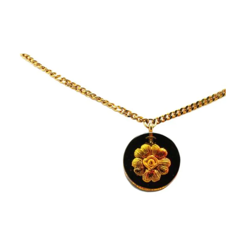 CHANEL 1998 Plated And Resin Camellia Pendant Costume Necklace-1