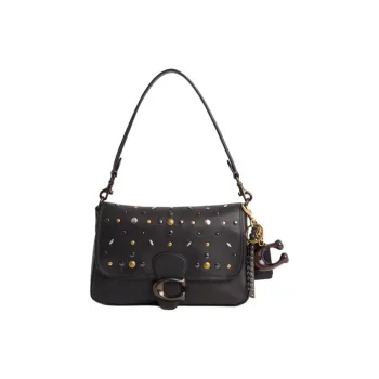 COACH Soft Tabby Leather Portable Crossbody Bag, Shoulder Bag Medium Size Women's Tin & Black