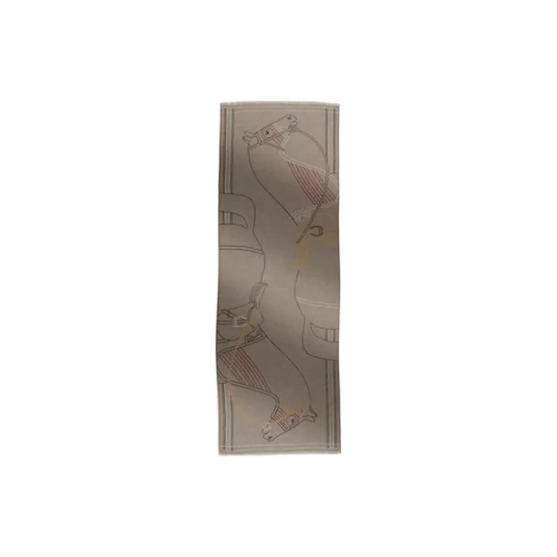 HERMES Cashmere Silk Silk Shawls Men's Brown-0