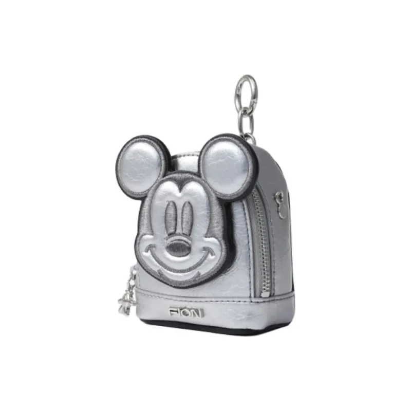 FION MICKEY MOUSE Cow Leather Coin Purse Regular Unisex Silver-1