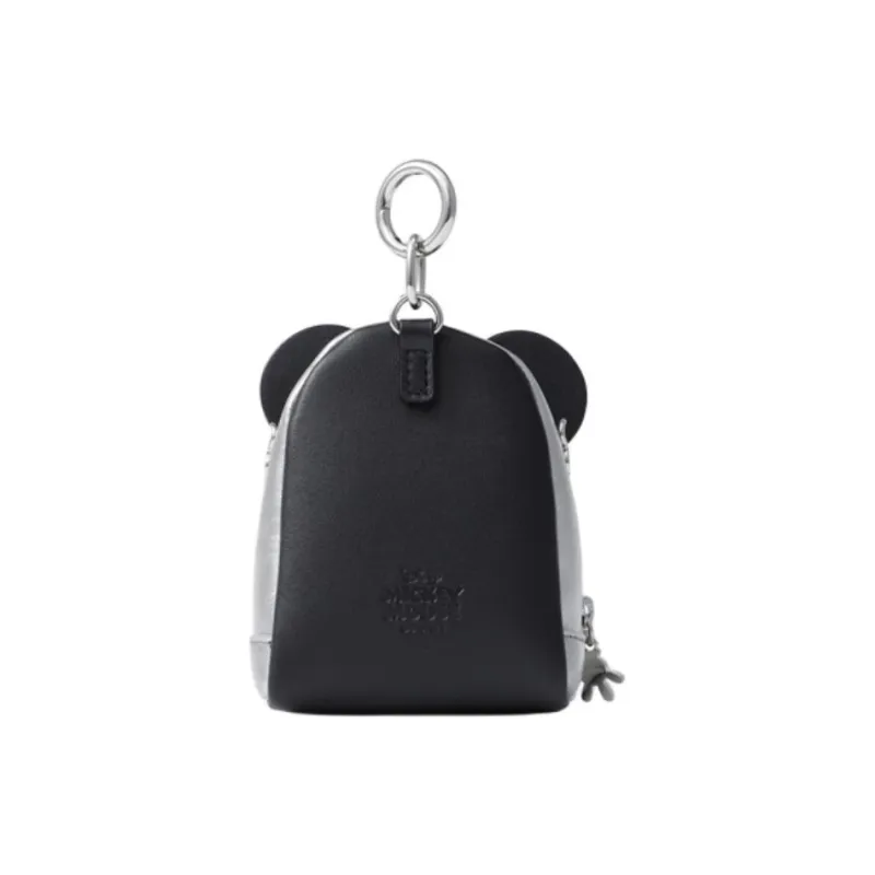 FION MICKEY MOUSE Cow Leather Coin Purse Regular Unisex Silver-4