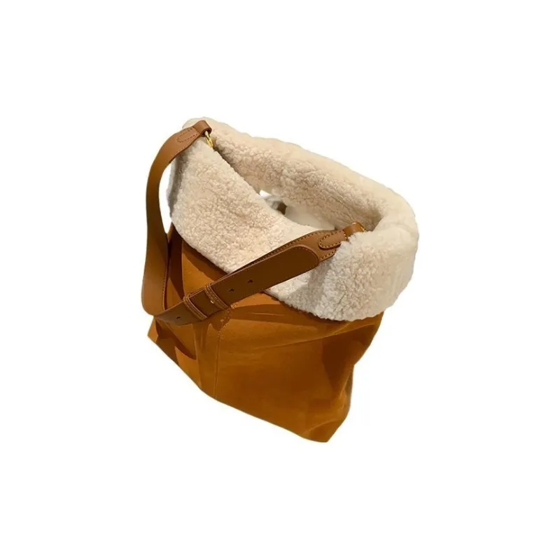 BEMIX PETS Cowhide With Sherpa Shoulder Bag Women's Apricot/Yellow Brown-4