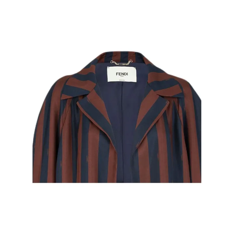 FENDI Long Sleeved Striped Trench Overcoat-3