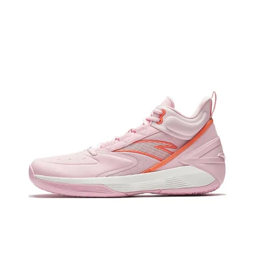 Anta Non slip Wear resistant Shock Absorption High Top Basketball Shoes Men's Pink Orange
