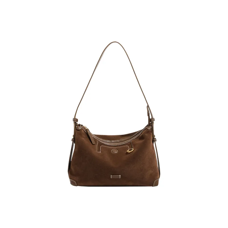 H YXIANG Microfiber Synthetic Leather Shoulder Bag Regular Women's Brown/Suede/Black-9