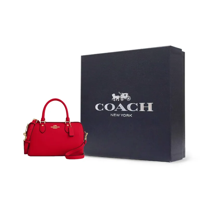 COACH Rowan Litchi Grain Leather Shoulder Bag, Crossbody Bag, Handbag Medium Size Women's Red-6
