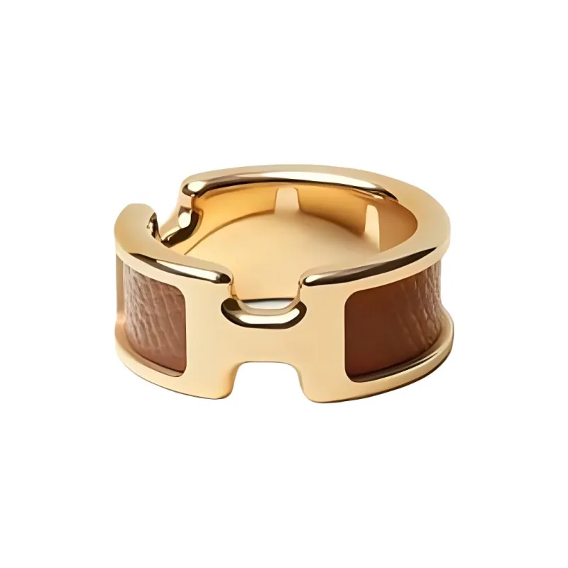 HERMES Leather Metal Rings Women's Gold-1