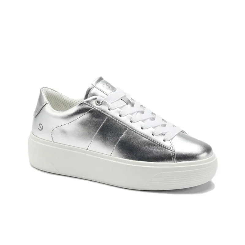 Ecco Low Top Skateboard Shoes Women's Silver-3