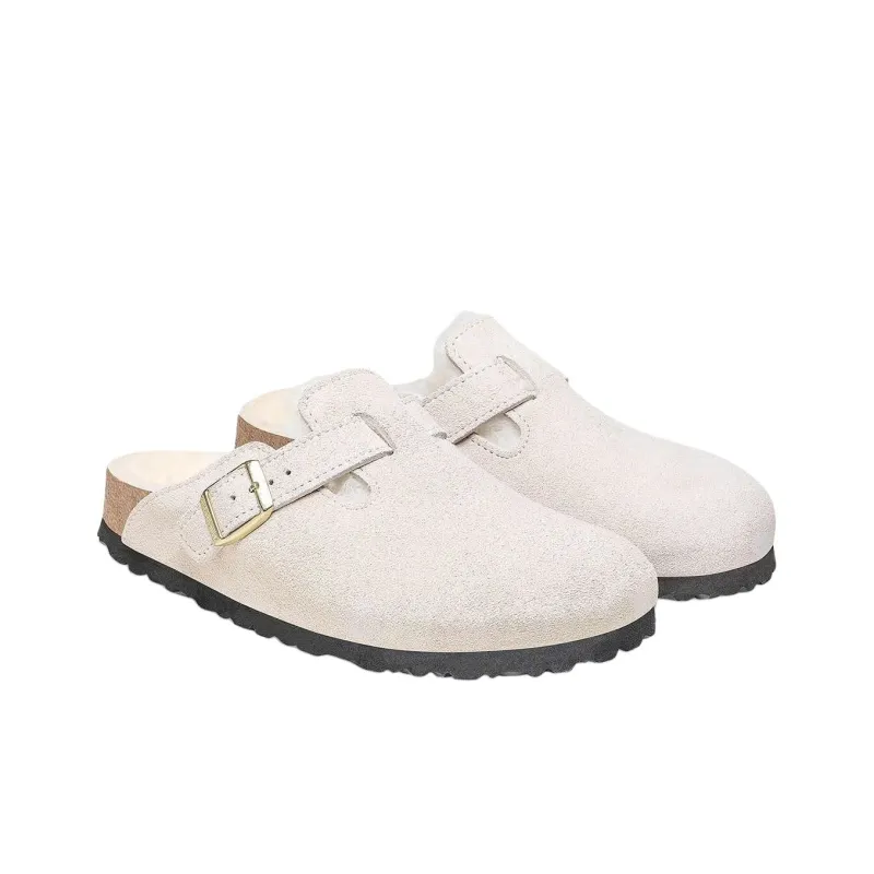 Birkenstock Boston Shearling EVA Abrasion Resistant Closed Toe Slippers Women's White Narrow-3