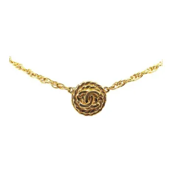 CHANEL 1985 Plated Cc Round Pendant Necklace Costume Necklace