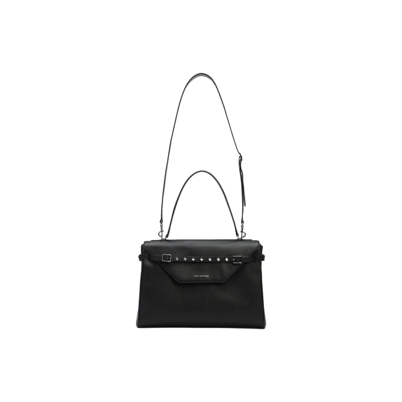 ROSA HERMOSO Cow Leather Handbag Crossbody Bag Large Size Unisex Black/Gray Silver-4