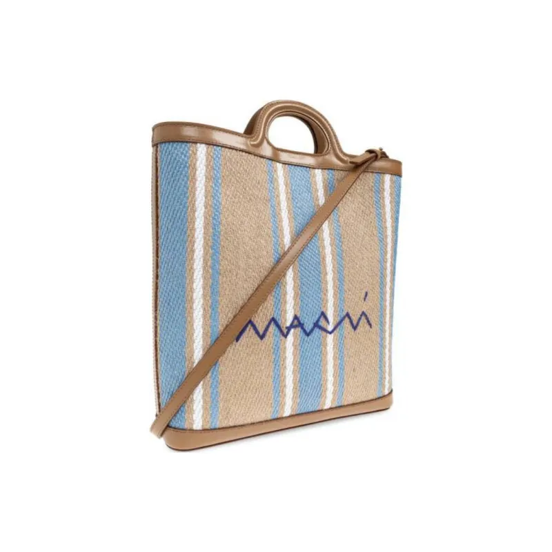 MARNI Logo Embroidered Striped Tote Bag-1