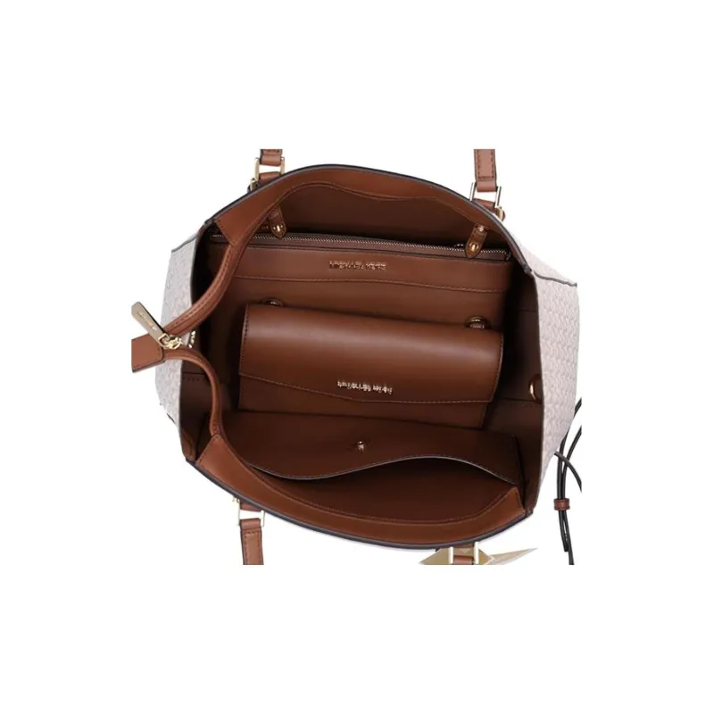 MICHAEL KORS Charlotte Leather Triple Function Tote Bag, Shopping Bag, Shoulder Bag Tubas Women's Vanilla-3