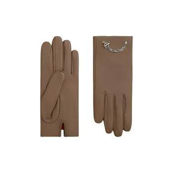HERMES Lambskin, Cashmere, Metal, Palladium Plated Gloves Women's Brown