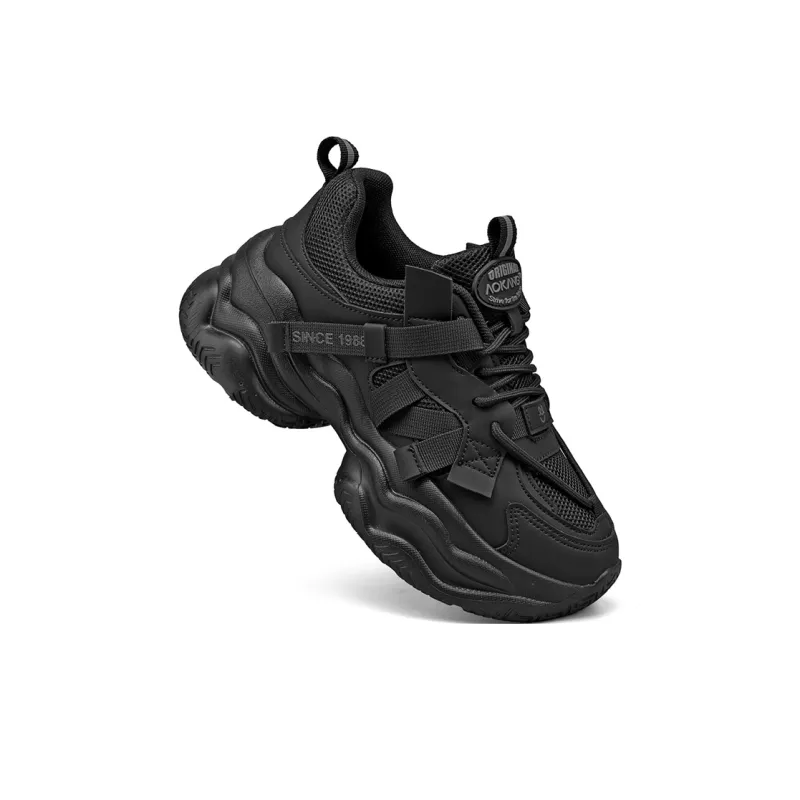 AOKANG Chunky Sneakers Women's Low Top Black/Beige-4