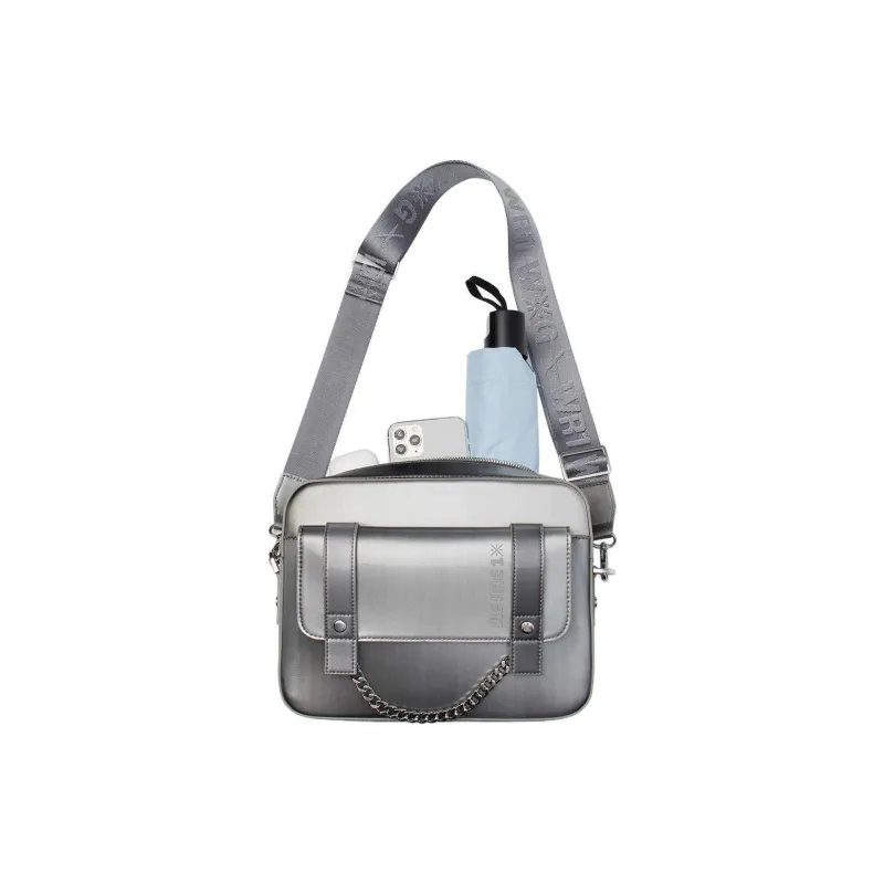 LiNing Synthetic Leather Handbag Regular Unisex Silver Gray-5