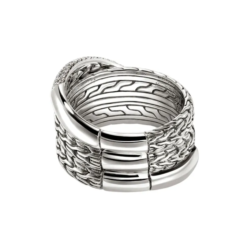 John Hardy Sterling Silver Jh Essential Crossover Diamond Ring-0