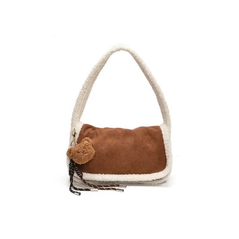 Yalu Suede Shoulder Bag Regular Women's Ecru/Light Brown/Coffee-8