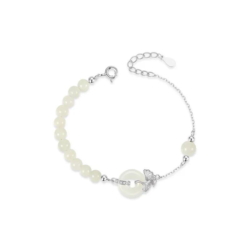 XIBAOCHUNHUA Hetian Jade Bracelets Pale Greenish White Jade Unisex-5