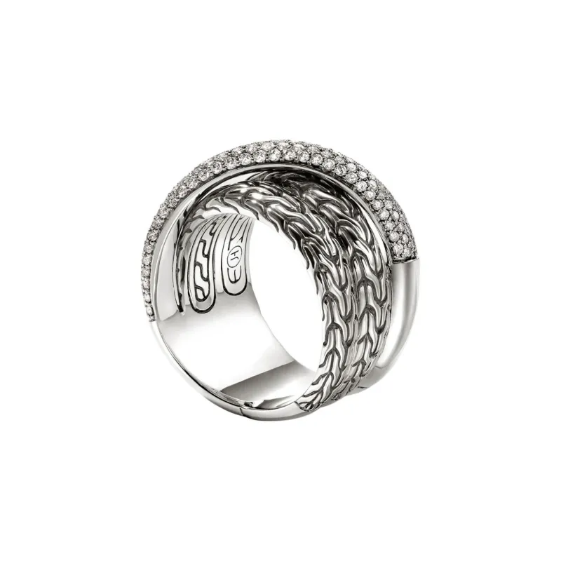 John Hardy Sterling Silver Jh Essential Crossover Diamond Ring-2
