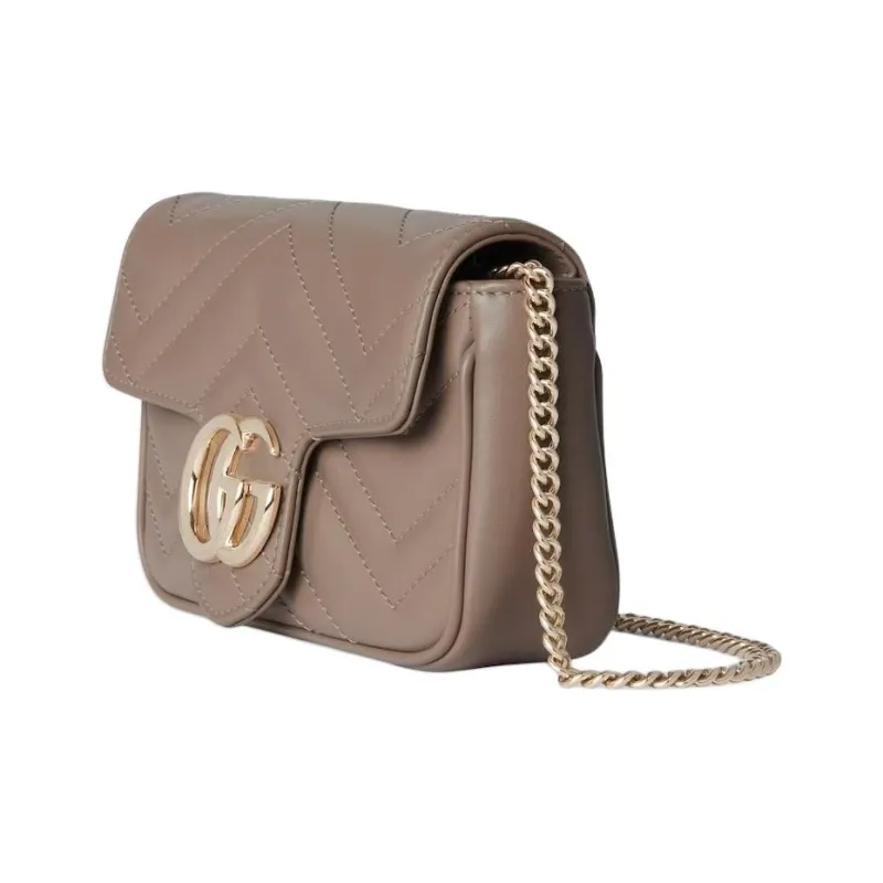 GUCCI GG Marmont Leather Shoulder Bag Mini Women's Taupe-2