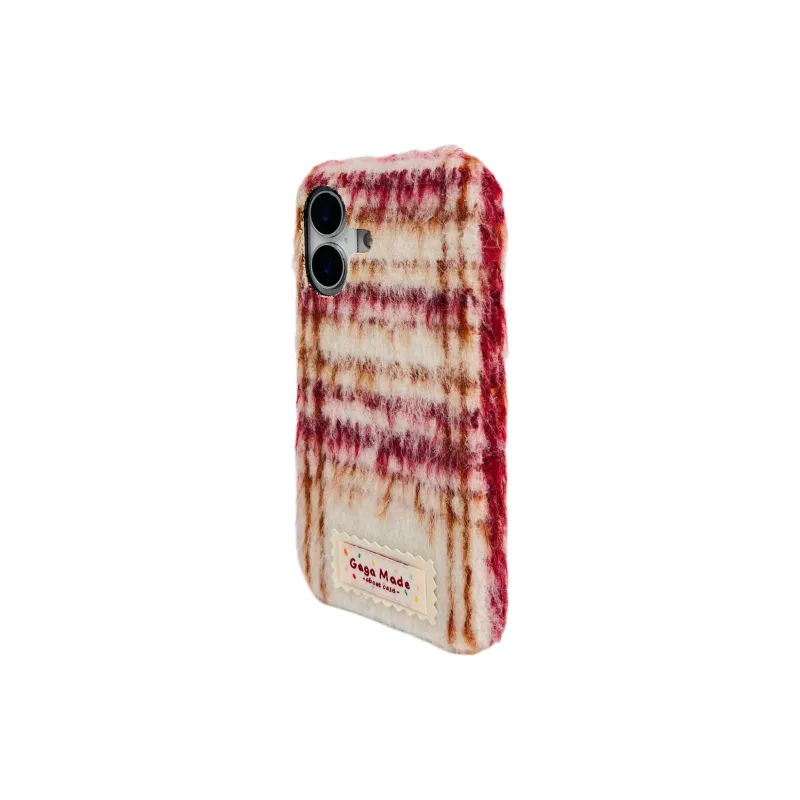 Wei Xin Plush Material Flannelette Plaid Label Phone Cases Compatible With IPhone 16/15 Pro Max/Apple 13/14 Pro/Max-10