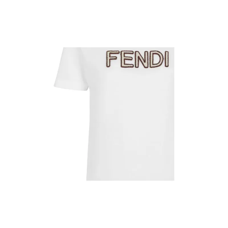 FENDI Logo Letter Pile Crew Neck Short Sleeved T Shirt T Shirt Women's White-3