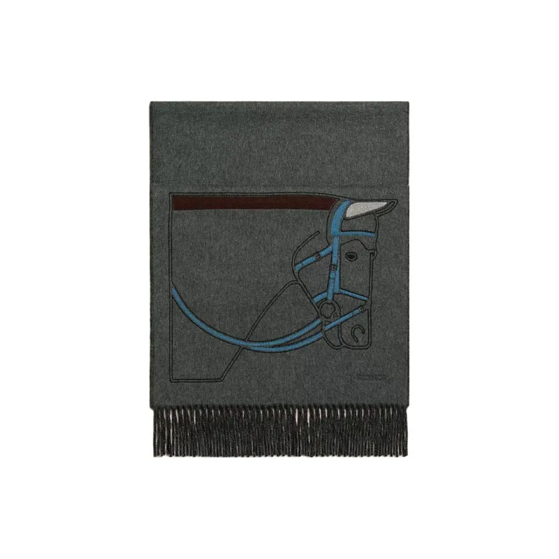 HERMES Cashmere Knit Scarves Unisex Black-0