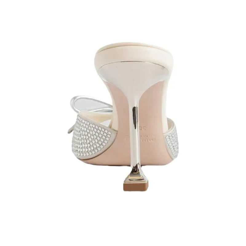 MIU MIU Slide Slippers 9cm Women's Silver-3