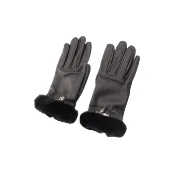HERMES Small Shearling Gloves Women's Black