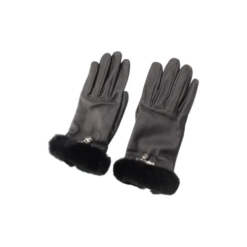 HERMES Small Shearling Gloves Women's Black