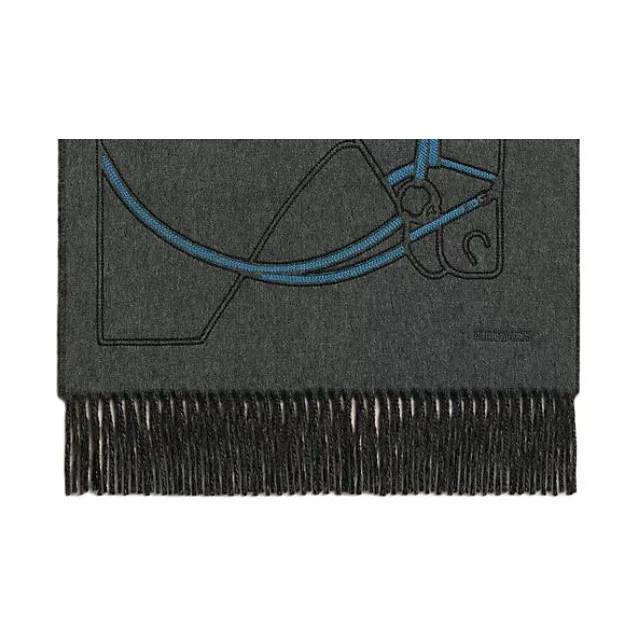 HERMES Cashmere Knit Scarves Unisex Black-2