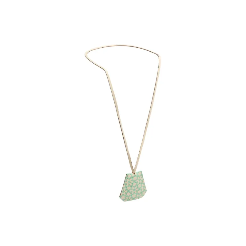 HERMES Metal Leather Necklaces Women's Pink/Green-3