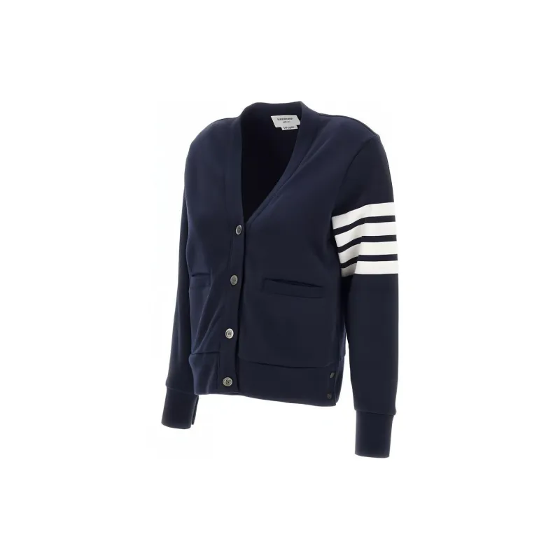 THOM BROWNE Logo Patch Stripe Detailed Cardigan-1