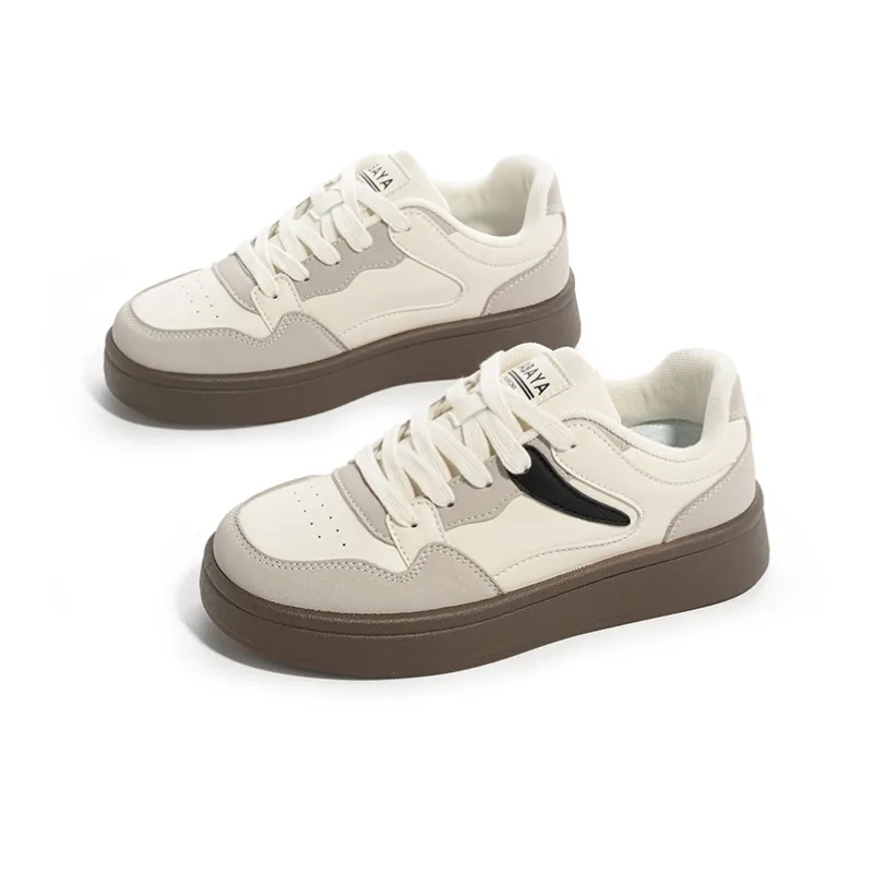 Babaya Slip Resistant Lightweight Breathable Low Top Skateboard Shoes Women's Beige Gray-2