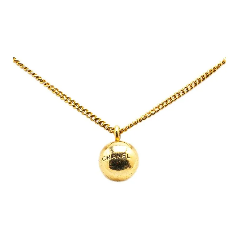 CHANEL 1998 Plated Sphere Charm Pendant Costume Necklace-1