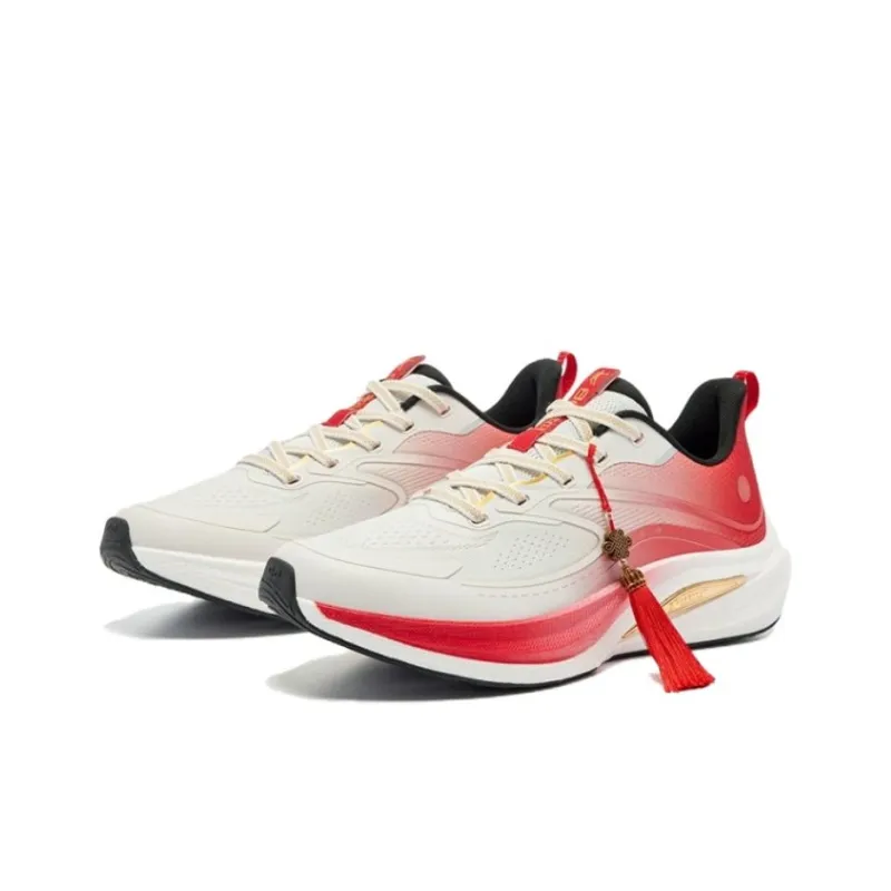 QIAODAN Non slip Wear resistant Shock Absorption Low Top Long Distance Running Running Shoes Women's White Red-1