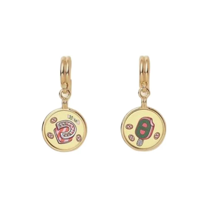 HERMES Enamel Metal Earrings Women's Gold-1