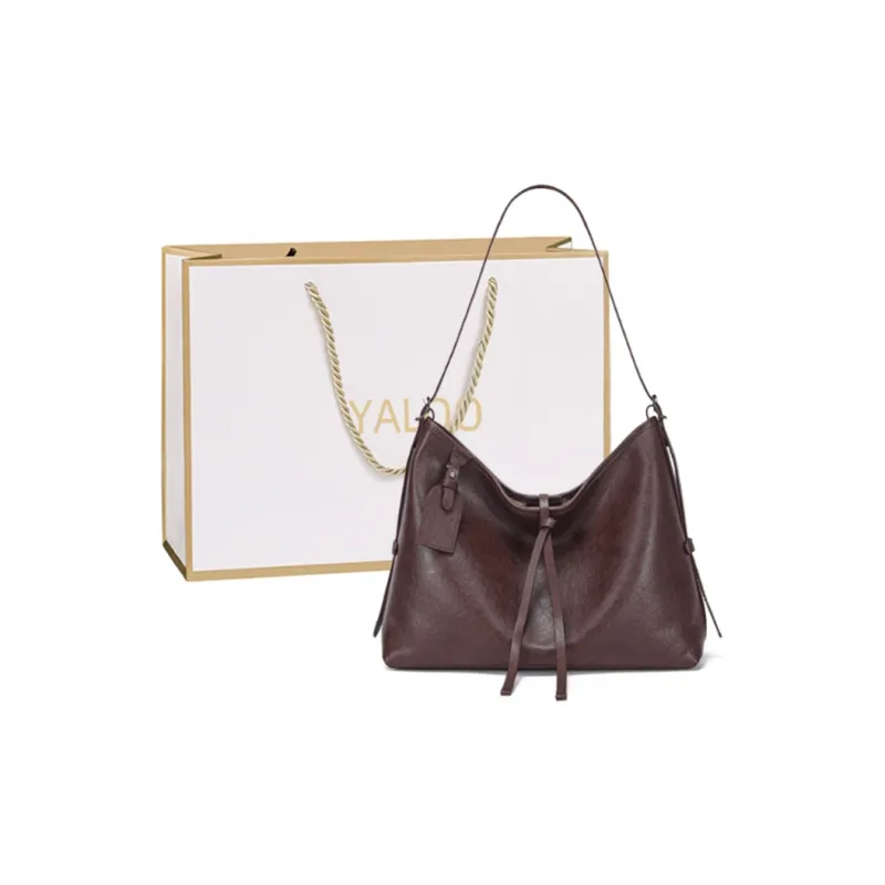 Yalu Top Grain Vegetable Tanned Leather Shoulder Bag Regular Women's Black/Coffee/Brown-5