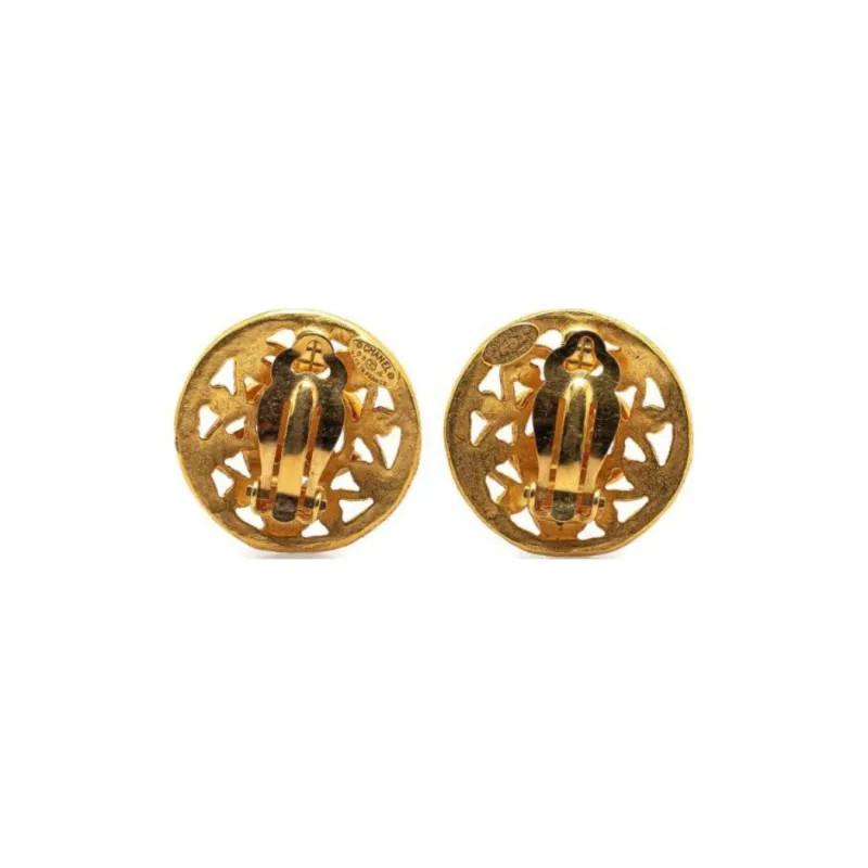 CHANEL 1995 Plated Cc Clip On Earrings Costume Earrings-1