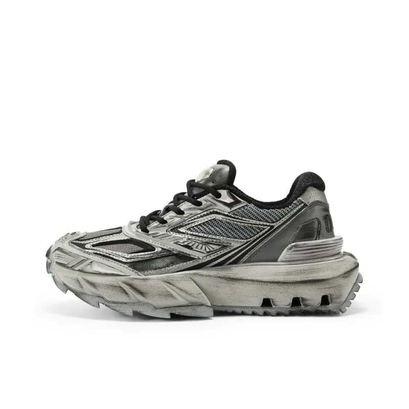 OGR Pangolin REMAKE Low Top Chunky Sneakers Unisex Cyber Silver Gray Destroyed-0
