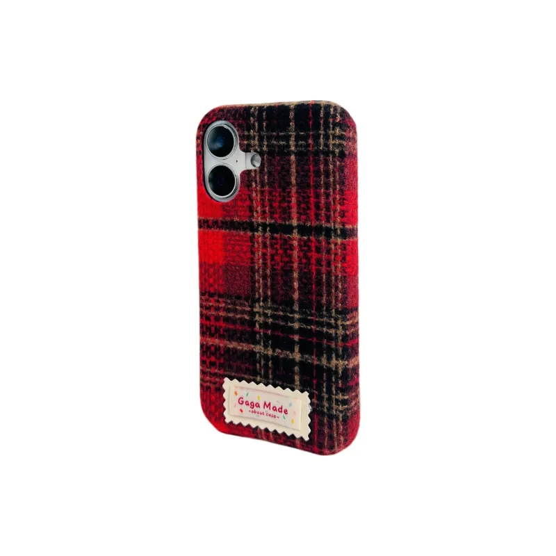 Wei Xin Plush Material Flannelette Plaid Label Phone Cases Compatible With IPhone 16/15 Pro Max/Apple 13/14 Pro/Max-6